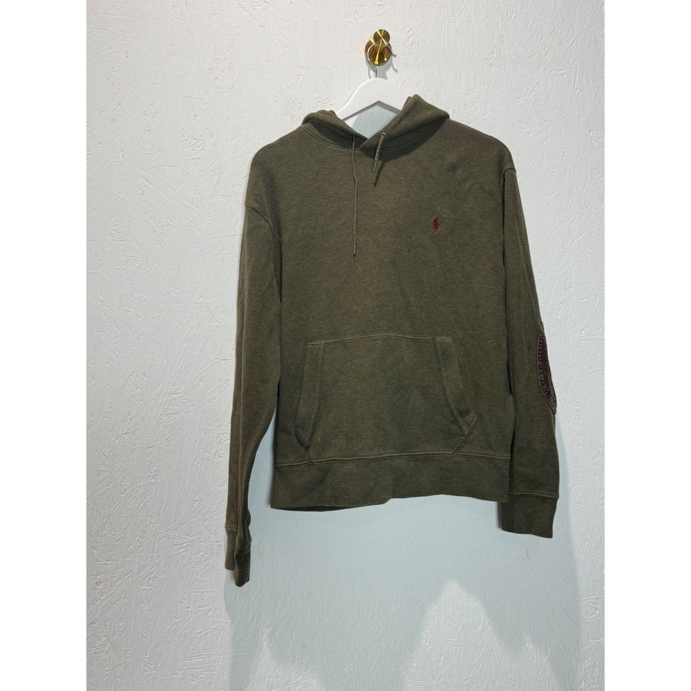 Polo Ralph Lauren Mens Olive Green Corduroy Elbow Patch Hoodie Sweatshirt Large - Picture 2 of 4